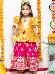 Pink Yellow Anarkali with Jacket