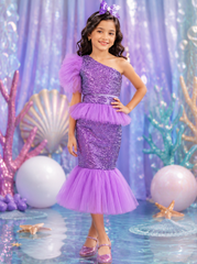 Purple Sequins Mermaid Skirt Top Set