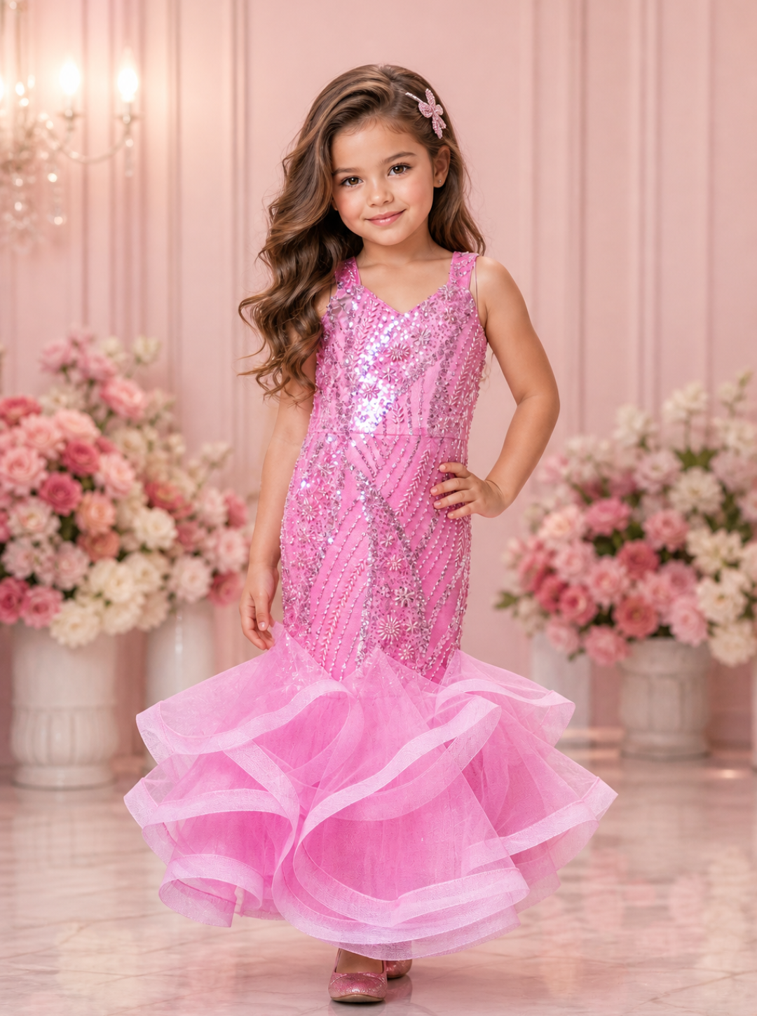 Onion Pink Mermaid Hand Embroidered Gown