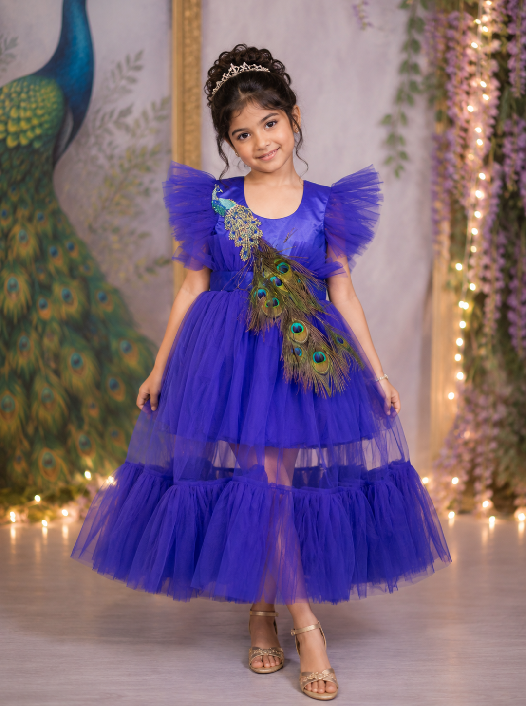 Royal Blue Peacock Theme Dress