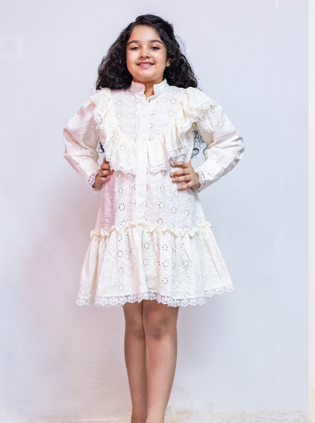 Schiffli Cotton Off White Dress