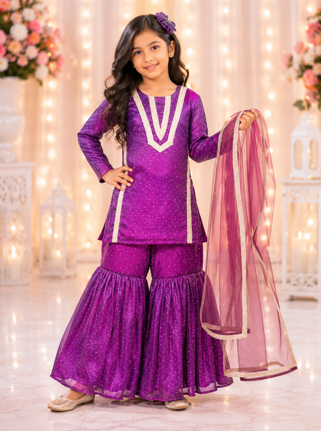 Wine Organza Sharara Suit
