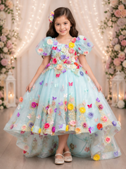Princess Elsa 3D Flowers Trail Gown