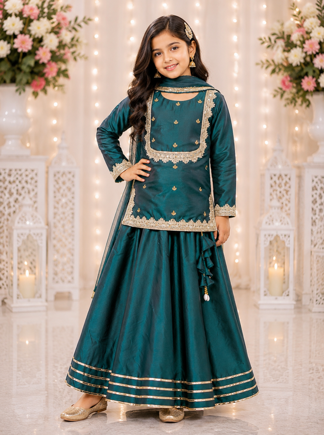 Bottle Green Silk Lehenga
