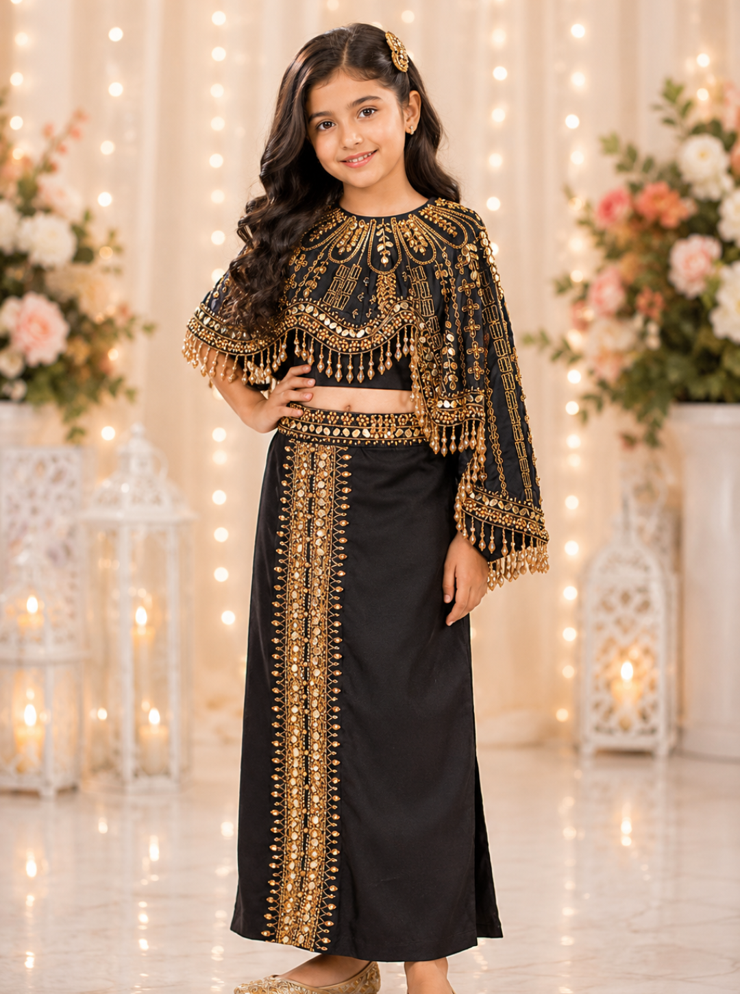 Black Hand Embroidered Arabic Style Co-ord Set