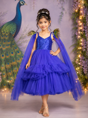 Royal Blue Long Sleeves Peacock Dress