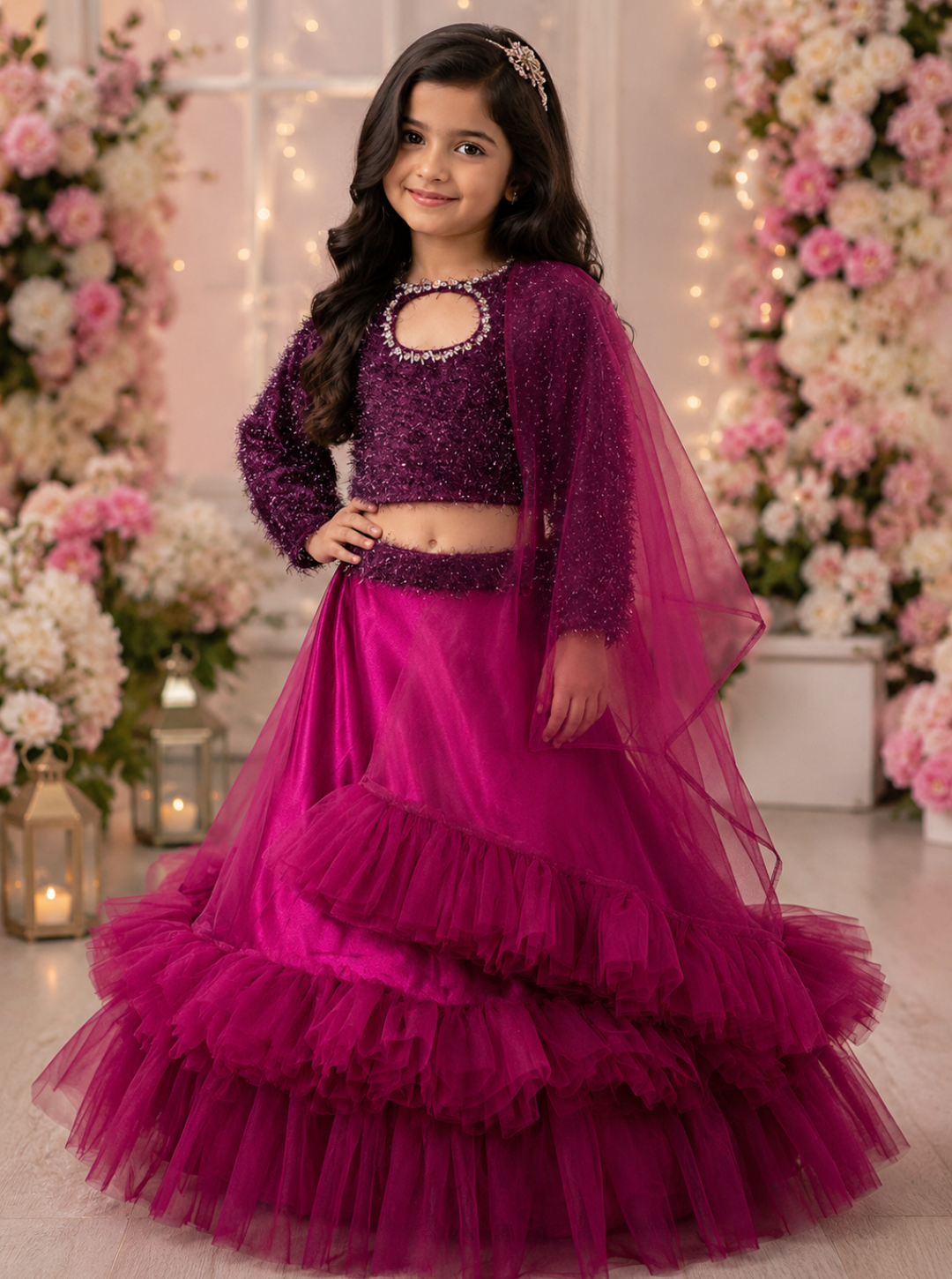Wine Ruffled Lehenga