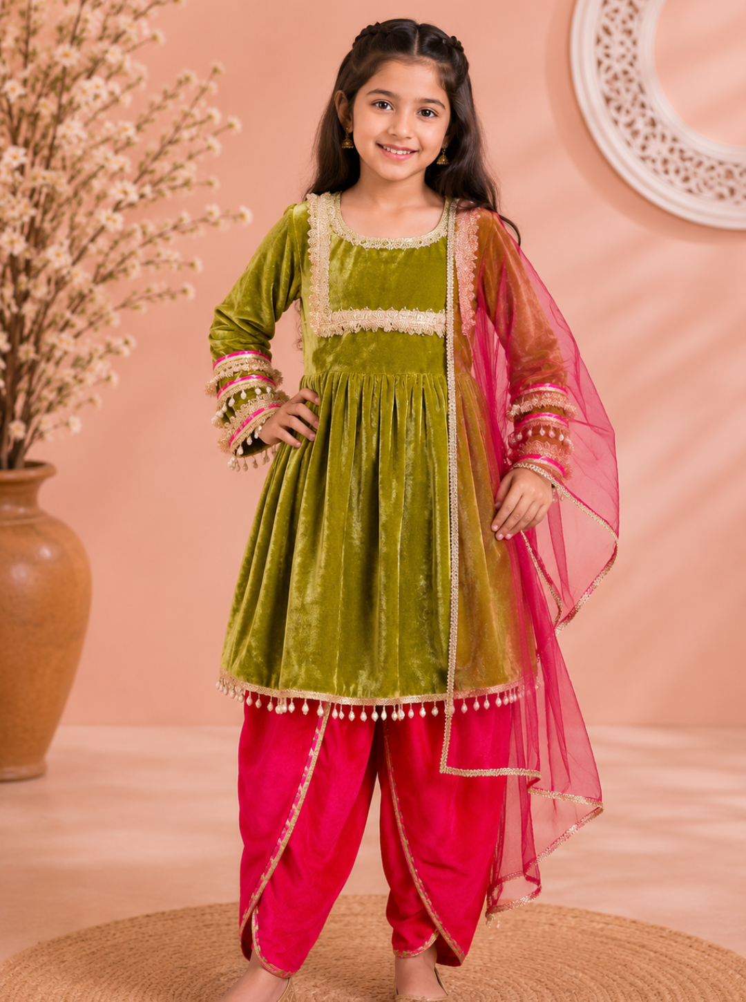 Green Velvet Suit with Tulip Pants