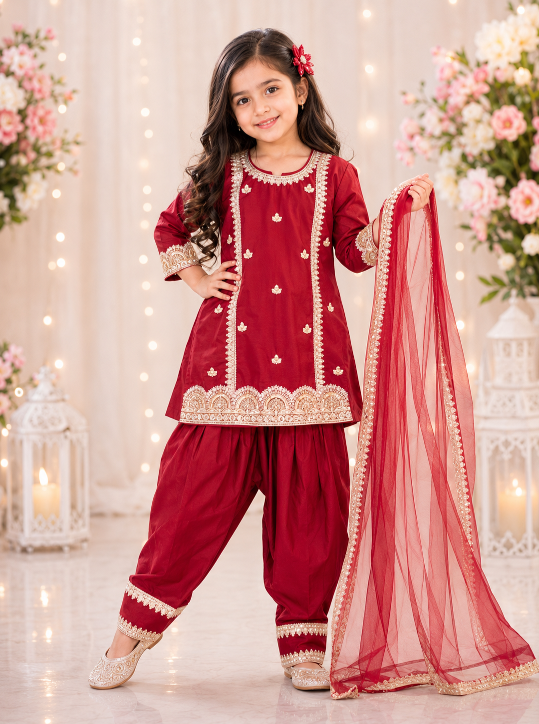 Maroon Silk Patiala Suit
