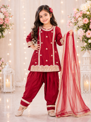 Maroon Silk Patiala Suit