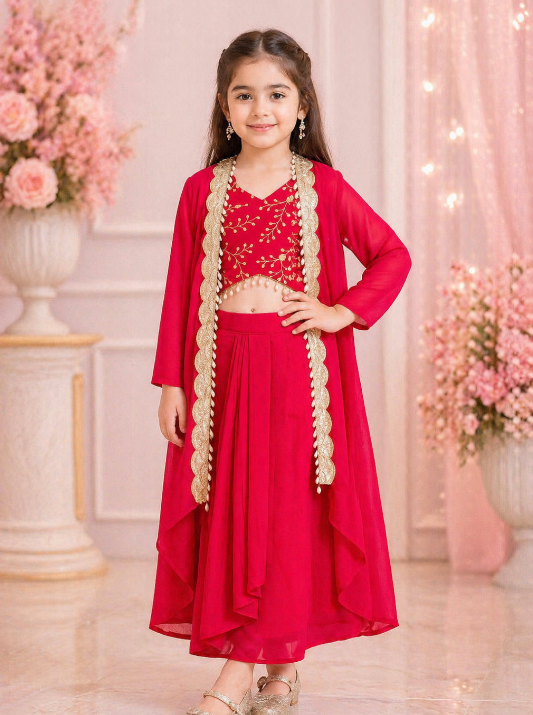 Hot Pink Georgette 3 Piece Co-ord Set