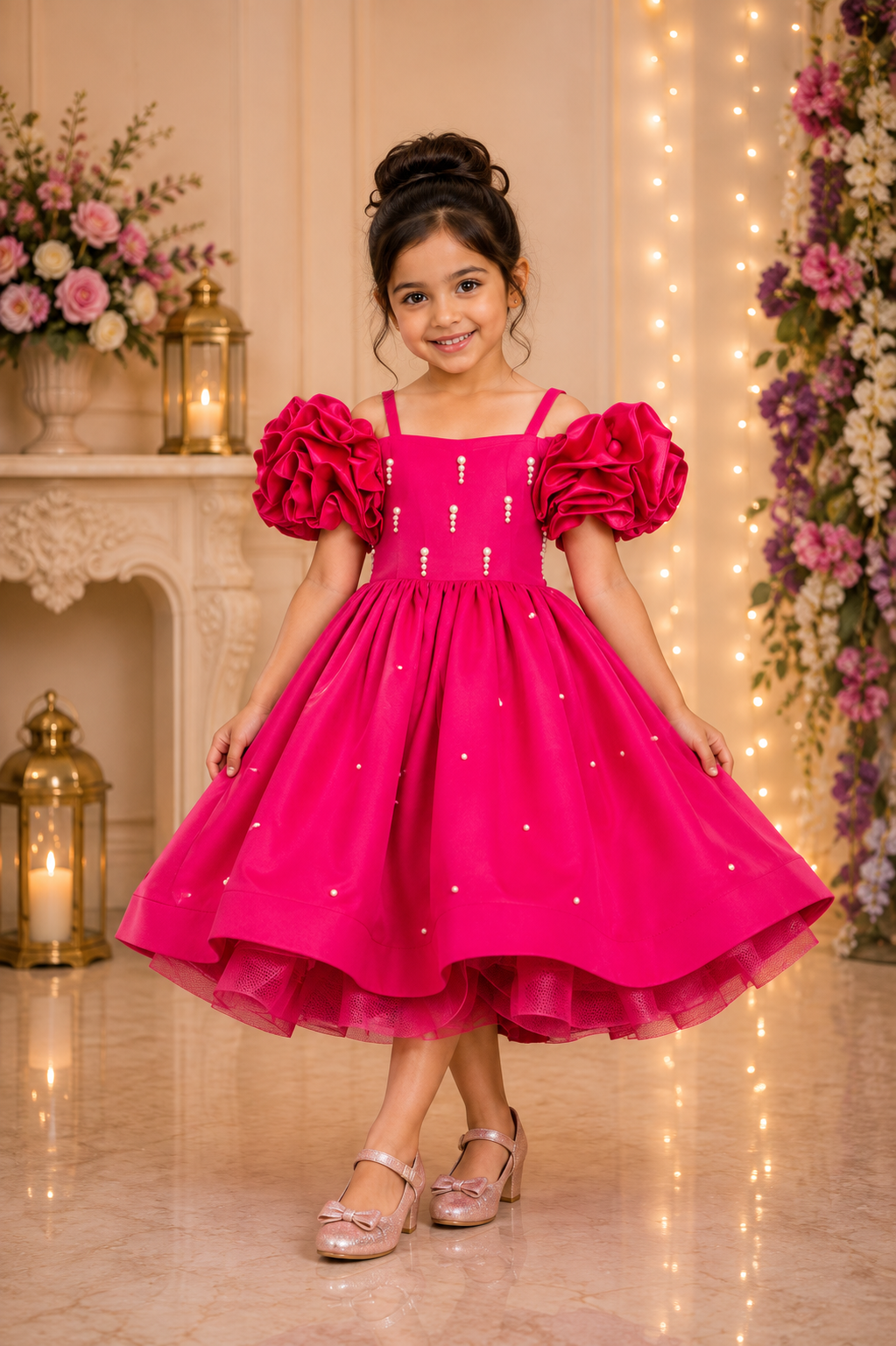 Magenta Pink Banana Crepe And Net Dress