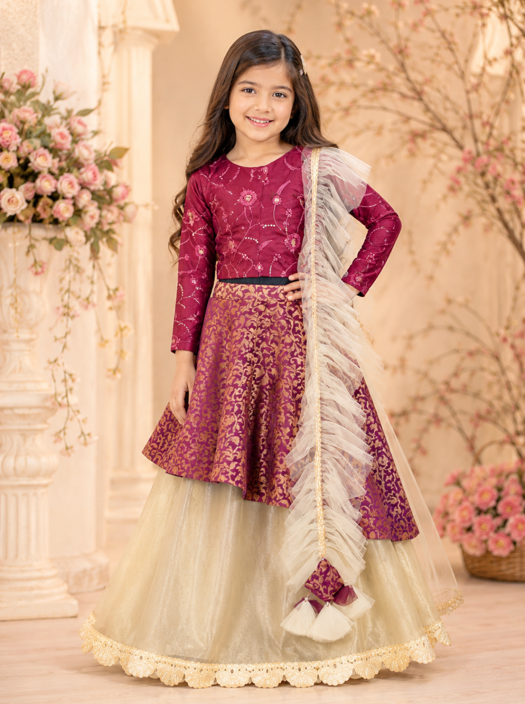Wine and Beige Lahenga