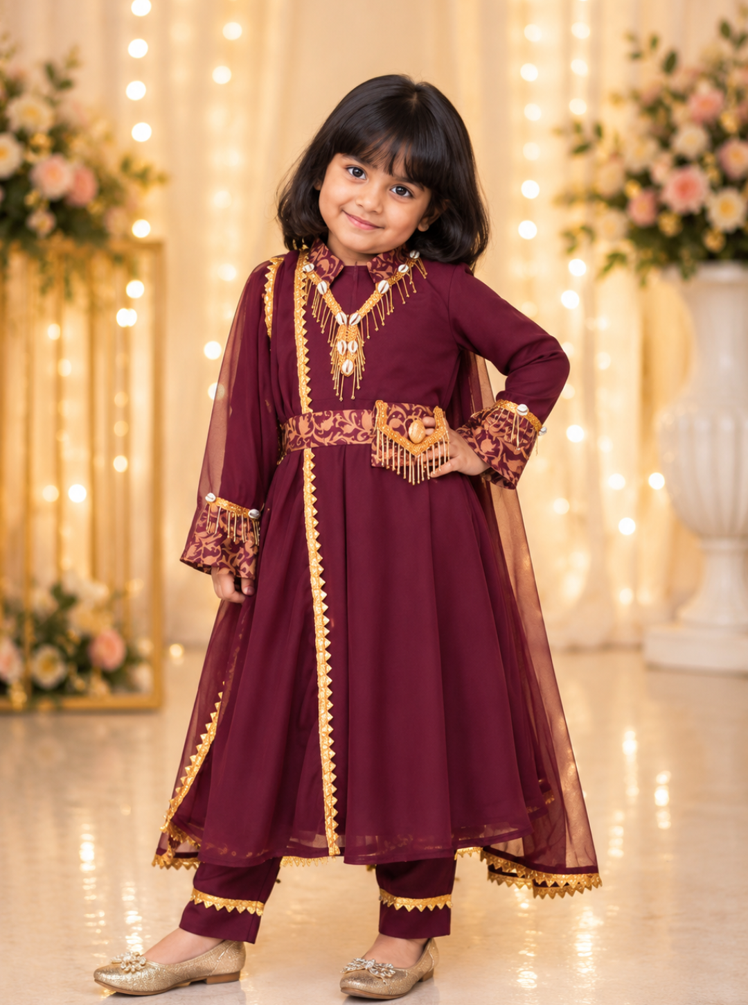 Vine collar Kids Anarkali with dupatta