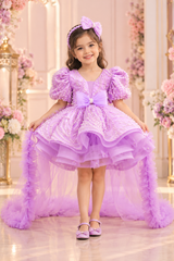 Lavender Pearl Embellished Party Wear Dress for Girls