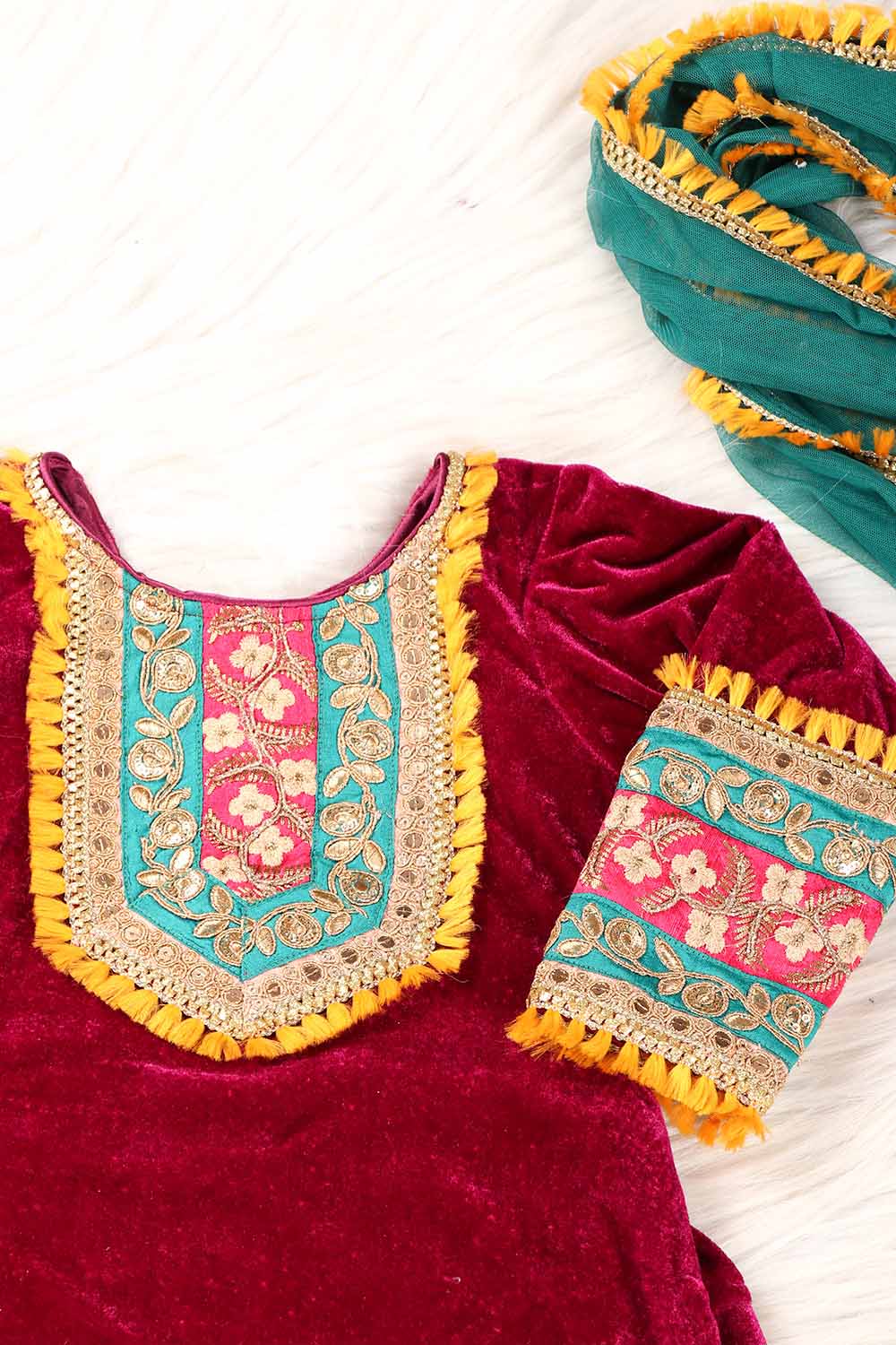 Wine Velvet Patiyala Suit
