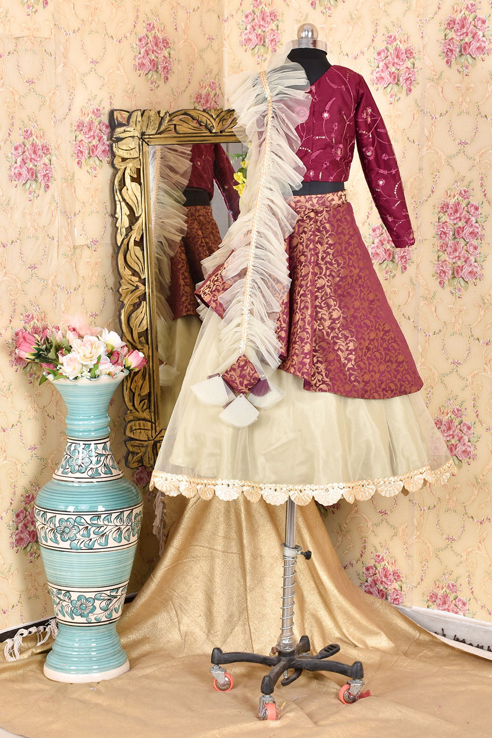 Wine and Beige Lahenga