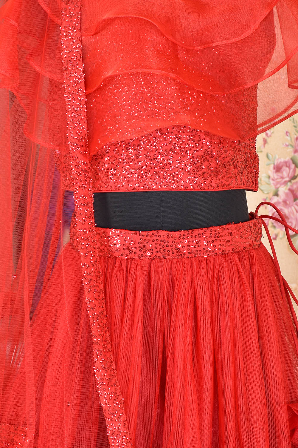 Red and Net Sequins Lahenga