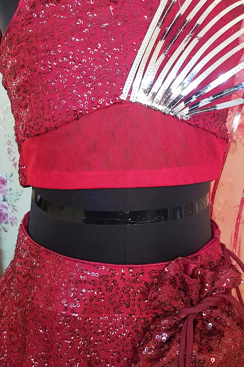 Maroon Sequins And Net Lahenga With Potli Bag and Hairband