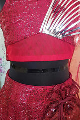 Maroon Sequins And Net Lahenga With Potli Bag and Hairband