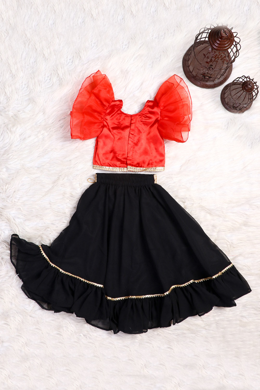 Red Black Ethnic Skirt Top Set