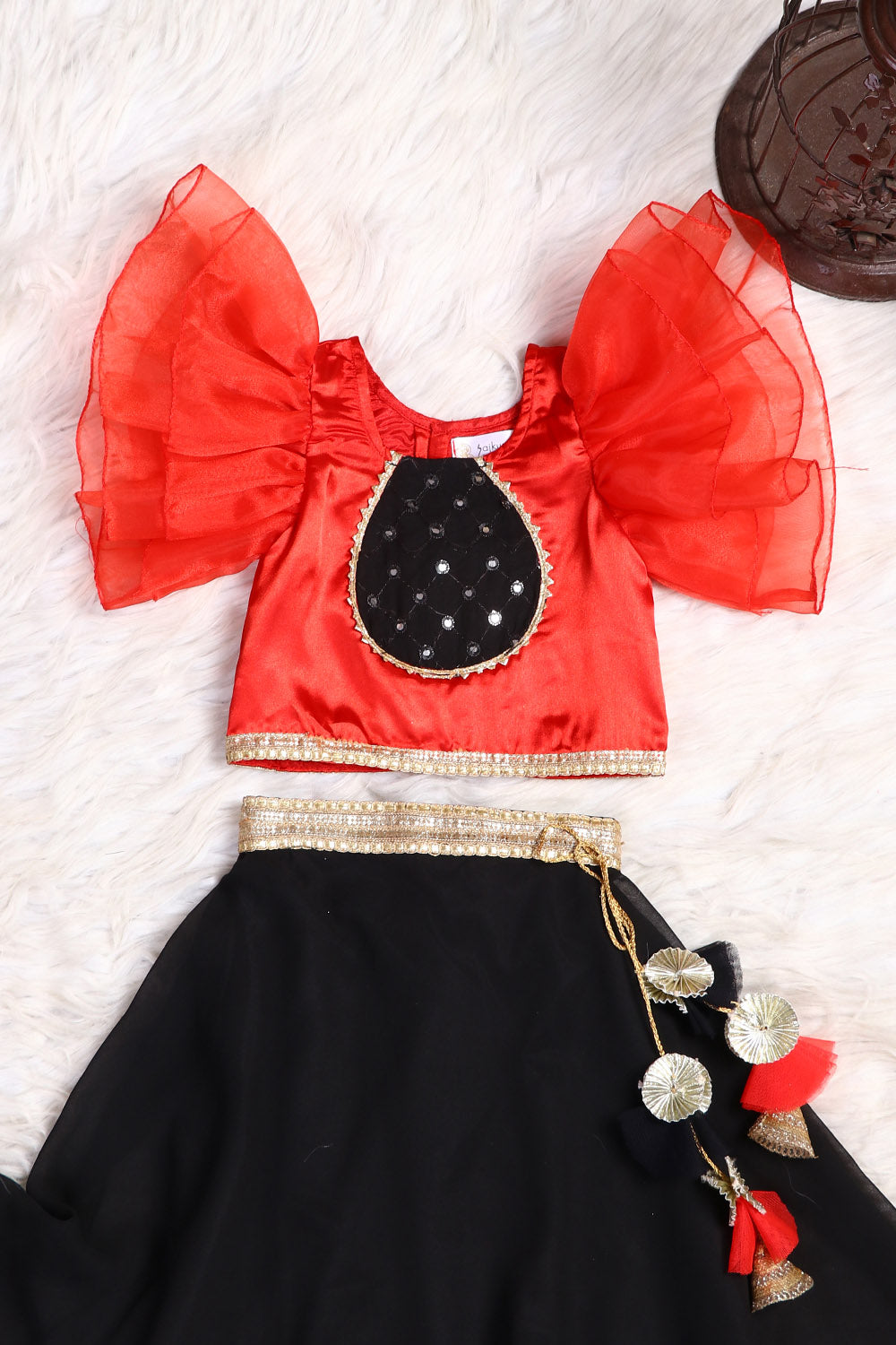 Red Black Ethnic Skirt Top Set