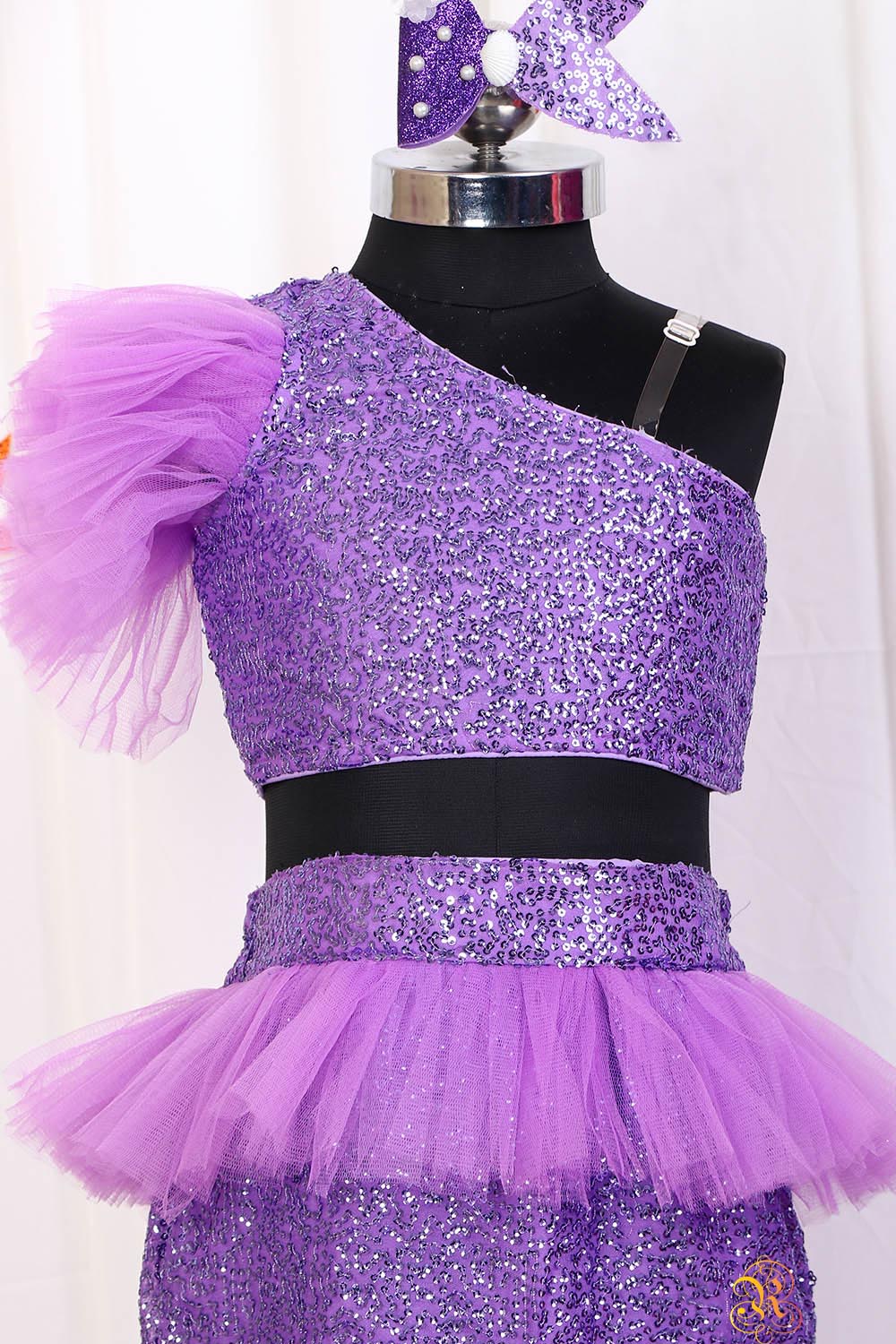 Purple Sequins Mermaid Skirt Top Set