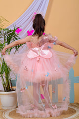 Nude Pink Butterfly Dress with Trail
