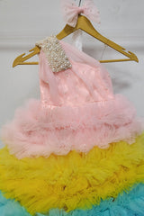 Colorfull Ruffled One Off Shoulder Gown