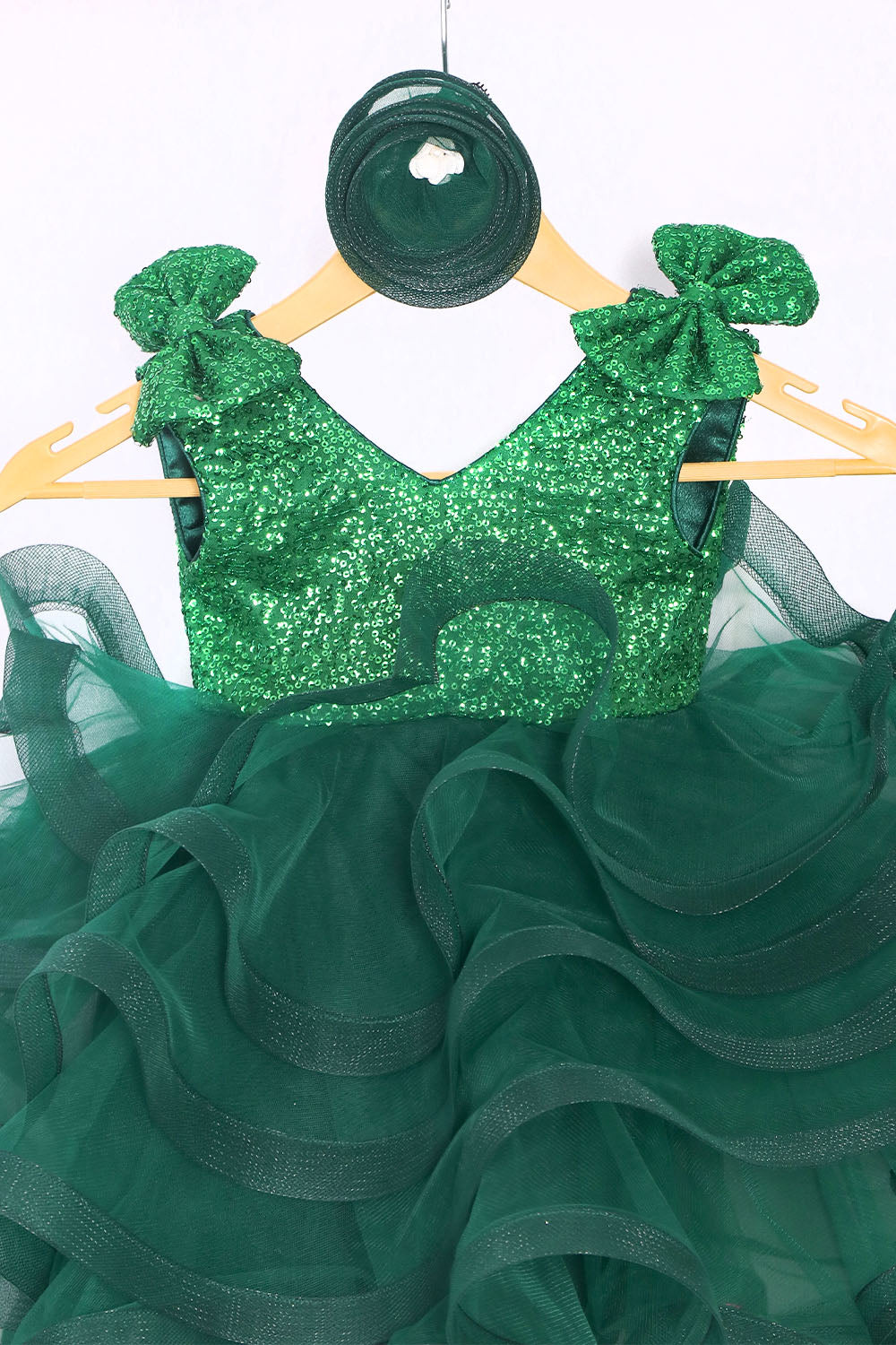 Bottle Green Little Fairy Birthday Dress with Trail