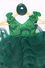 Bottle Green Little Fairy Birthday Dress with Trail