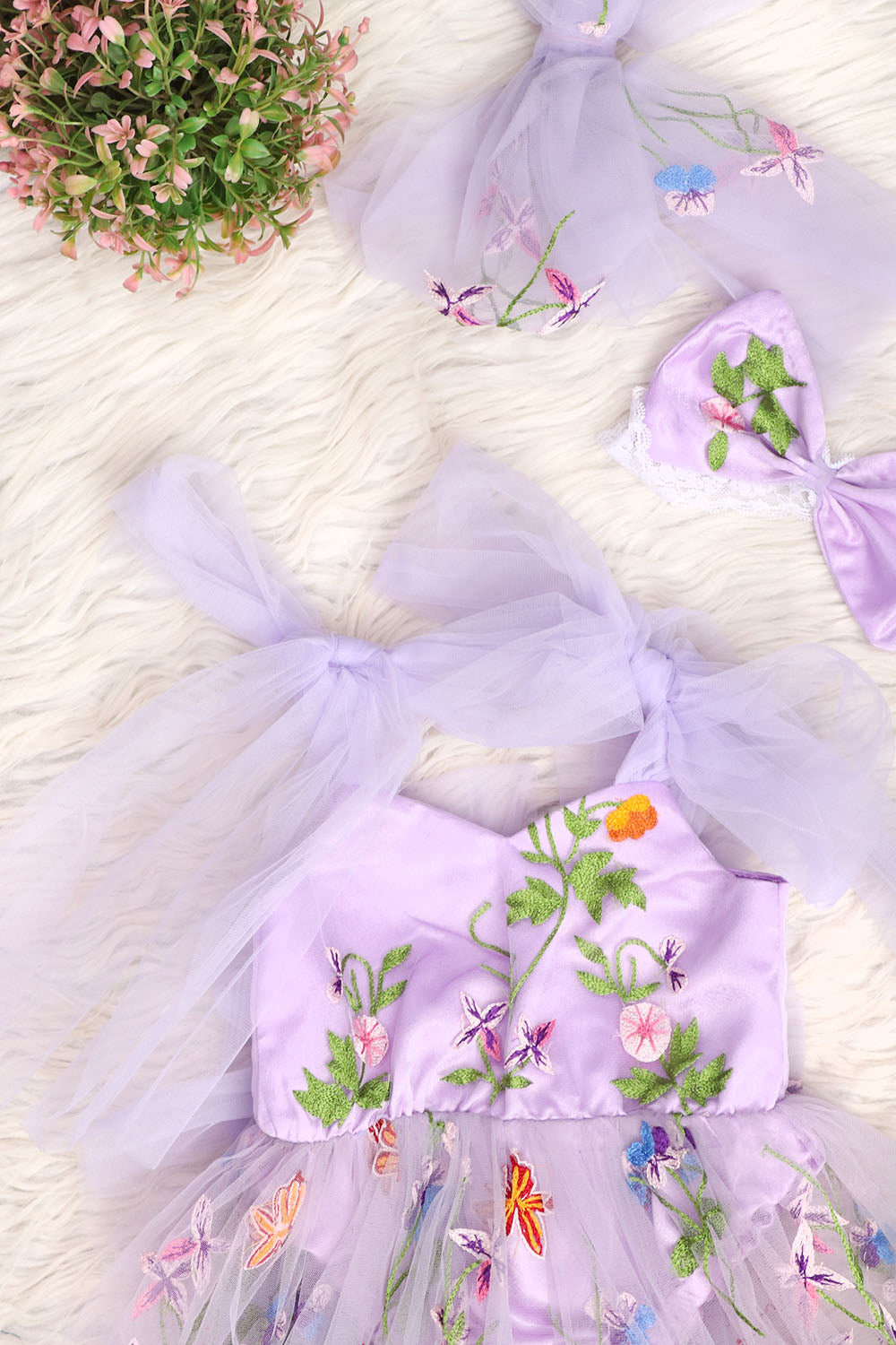 Lavender Embroidered Net Romper Dress