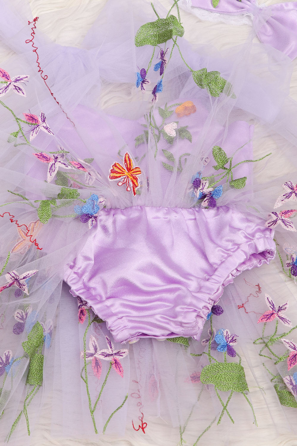 Lavender Embroidered Net Romper Dress