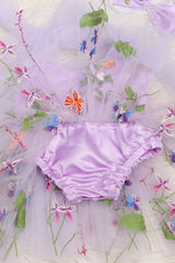 Lavender Embroidered Net Romper Dress