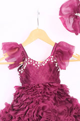 Wine Rose Flare Dress with Hairband