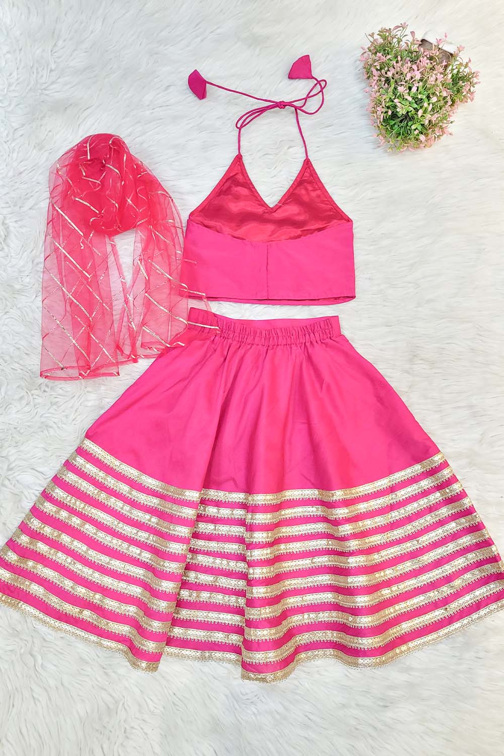 Hot Pink Silk Lehenga