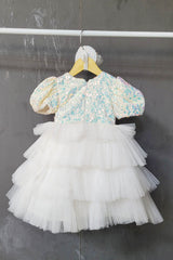 White Ruffled Sequins Dress