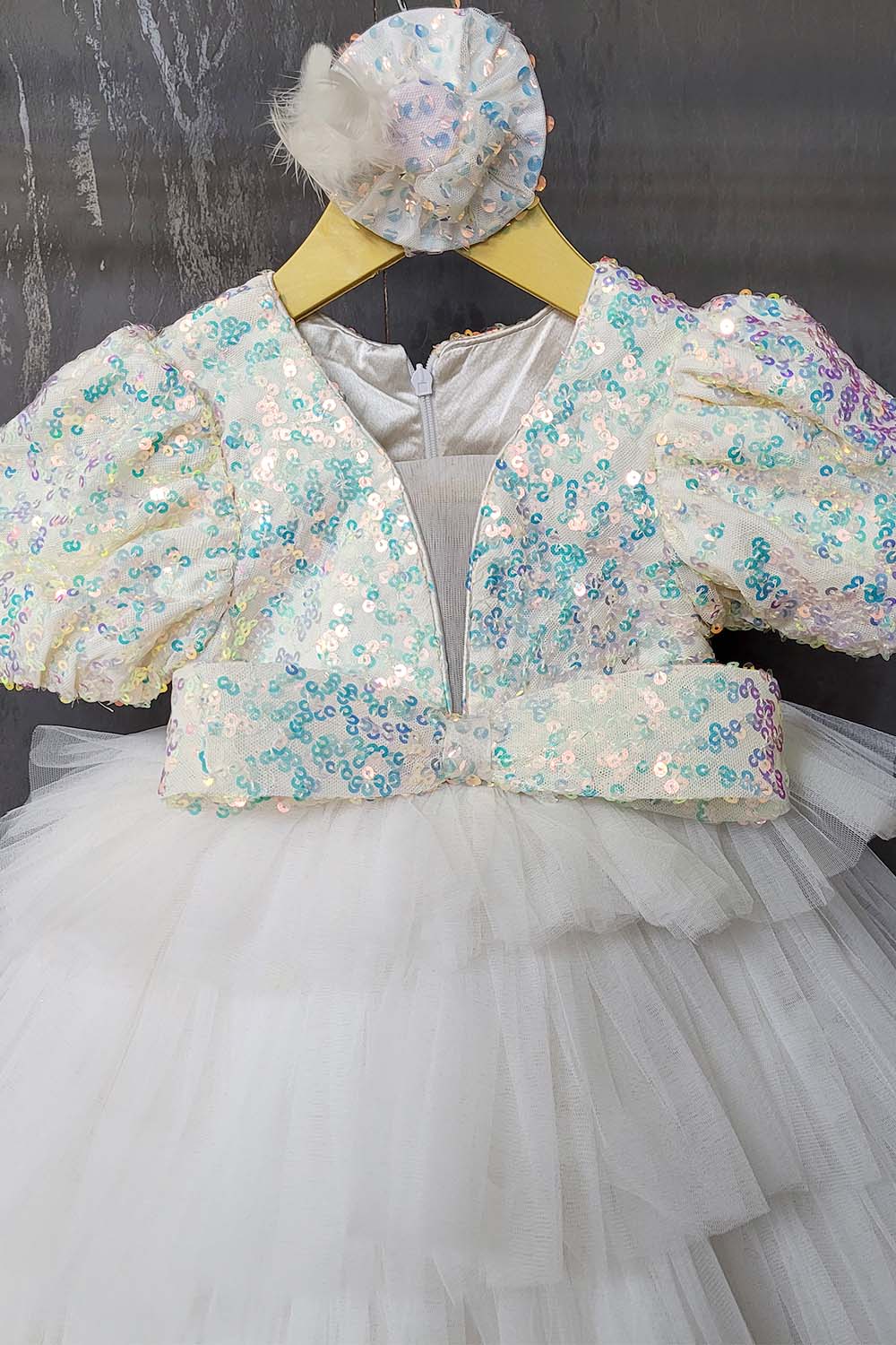 White Ruffled Sequins Dress
