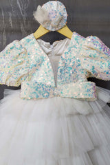 White Ruffled Sequins Dress