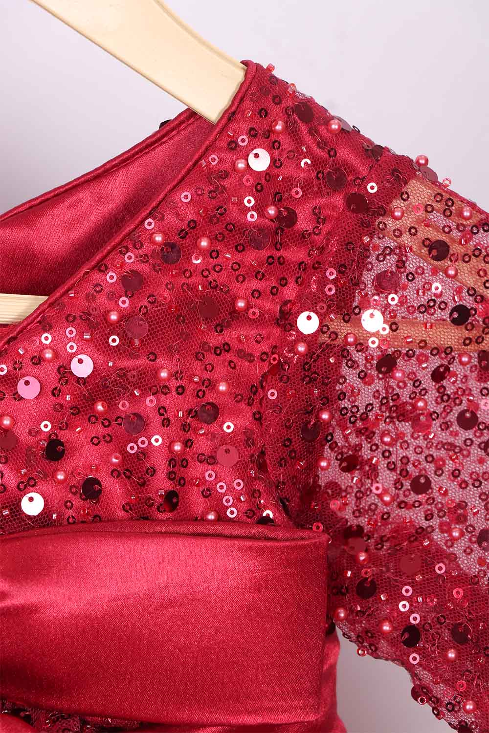 Maroon Ruffled Dress with Ruffled Trail