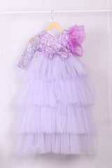 Lavender Ruffled Dress with Ruffled Trail