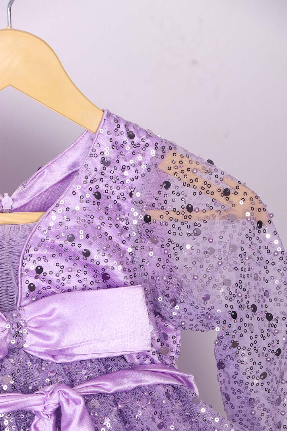 Lavender Ruffled Dress with Ruffled Trail