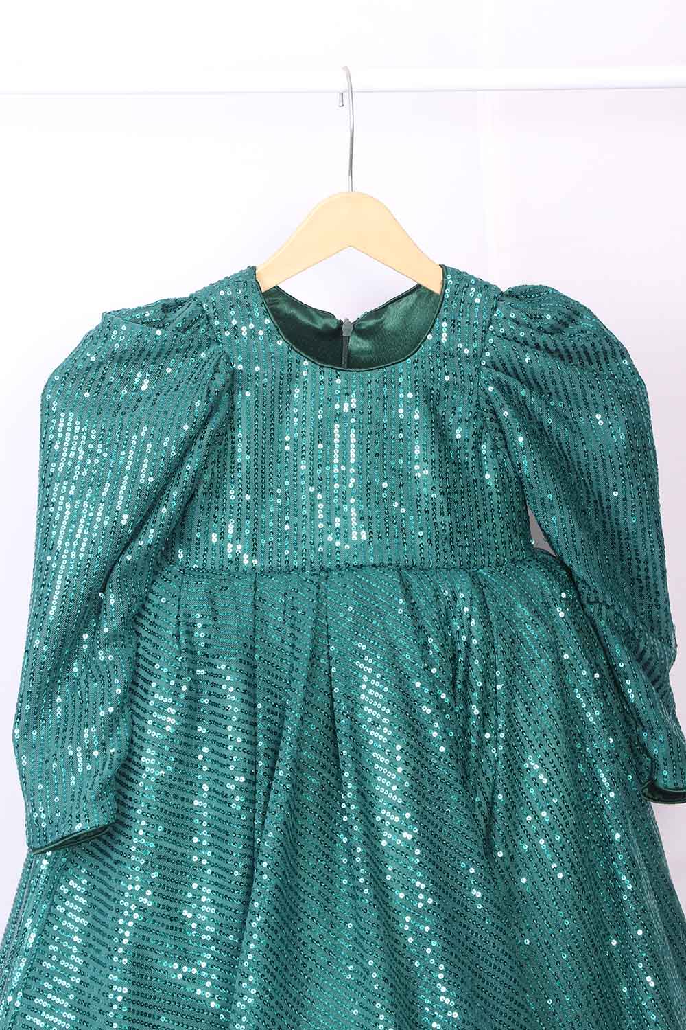 Bottle Green High Low Sequins Gown