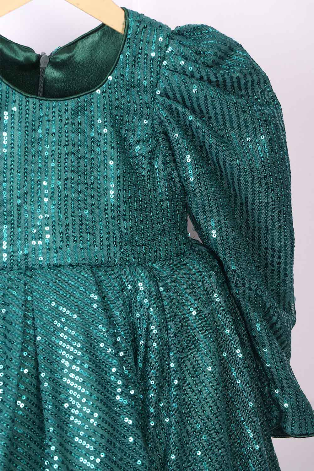 Bottle Green High Low Sequins Gown