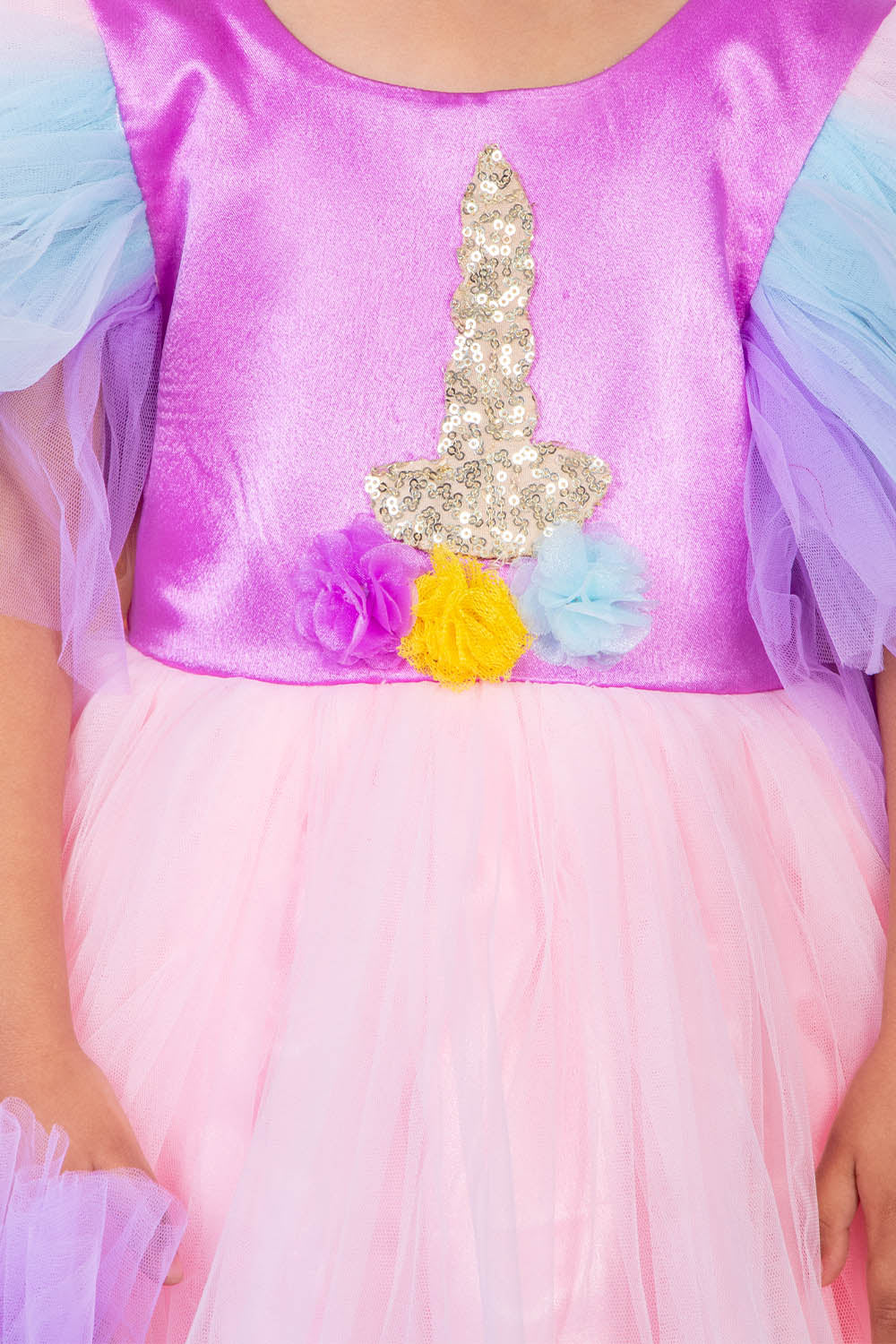 Unicorn Patch Work High Low Kid Dress