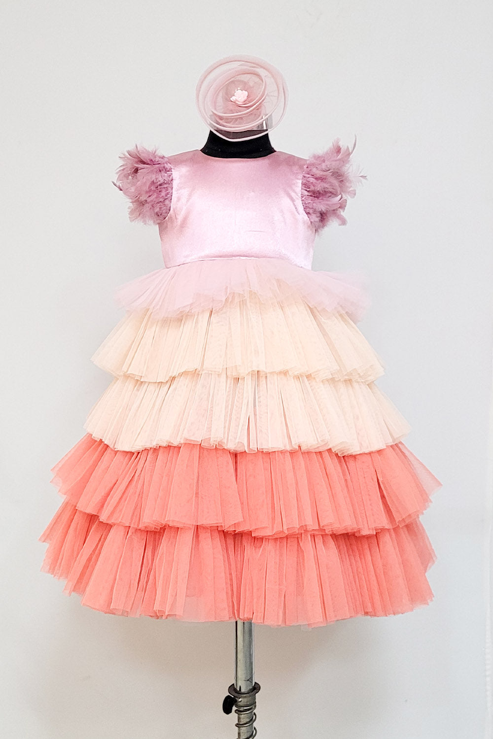 Onion Pink Shaded Ruffled Trail Dress