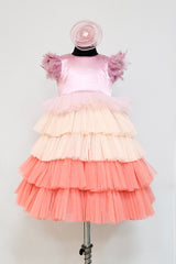 Onion Pink Shaded Ruffled Trail Dress