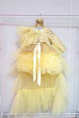 Lemon Yellow Ruffled Dress with Ruffled Trail