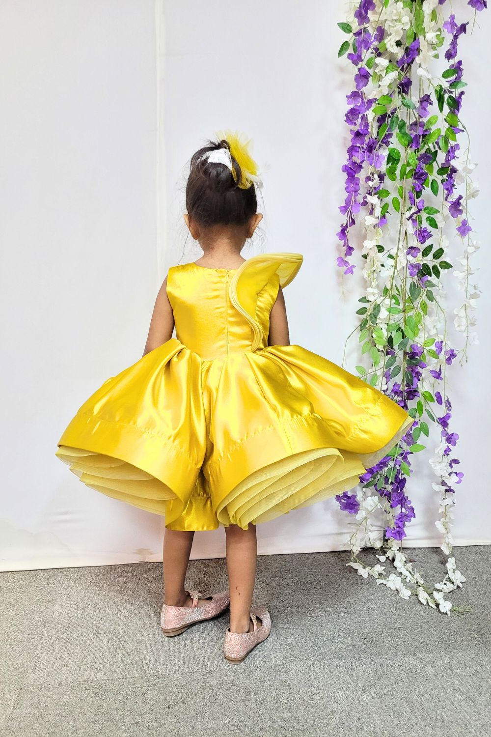 Yellow Satin Flared Dress
