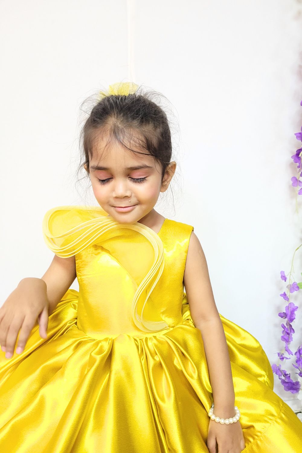 Yellow Satin Flared Dress